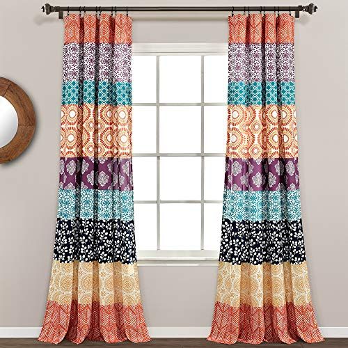 Lush Decor Bohemian Stripe Window Curtain Panel Pair, 84" L x 52" W, Fuchsia & Orange