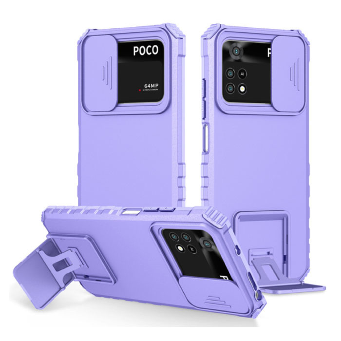 Keysion Keysion Xiaomi Poco M3 Pro - Kickstand Hoesje met Camera Slide - Cover Case Paars