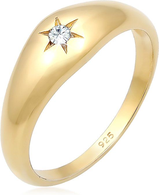 Elli Ring Zegelring Ster Swarovski Kristal 925 Zilver Verguld - 4050878566913
