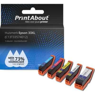 PrintAbout Huismerk Epson 33XL (C13T33574012) Inktcartridge 5-kleuren Voordeelbundel Hoge capaciteit