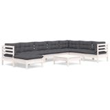 vidaXL Loungeset met kussens, massief grenenhout, wit