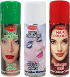 Merkloos Set van 3x kleuren haarverf/haarspray van 125 ml - Groen Rood en Wit - Carnaval en supporters verkleed spullen