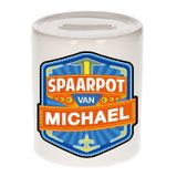 Bellatio Decorations Kinder spaarpot met naam - Michael - keramiek - met dop - wit