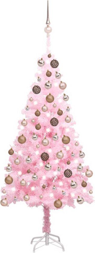vidaXL Kunstkerstboom met verlichting en kerstballen 120 cm PVC roze