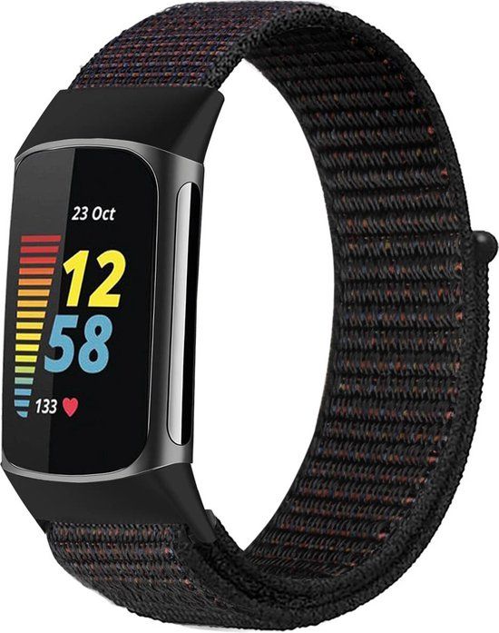 iMoshion Bandje Fitbit Charge 5 / Charge 6 - Nylon - Zwart - Maat L