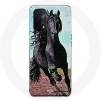 Maniacase Case voor Oppo A74 Het zwarte paard van het Friese ras