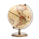 TOPGLOBE 14 cm antiek wereldbol met draaibaar brons metaal Desk standaard | English politieke kaart vintage kleur modern kaart voor thuis kantoor school reizen leren en presentatie
