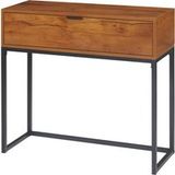 Table console avec tiroir, pieds en acier, meuble d'entrée, 80x30x76 cm, marron