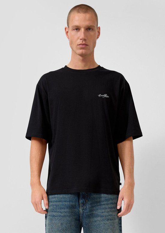 s.Oliver T-shirt met ronde hals, korte mouw, logo en extra korte pasvorm voor heren in maat XXL, zwart