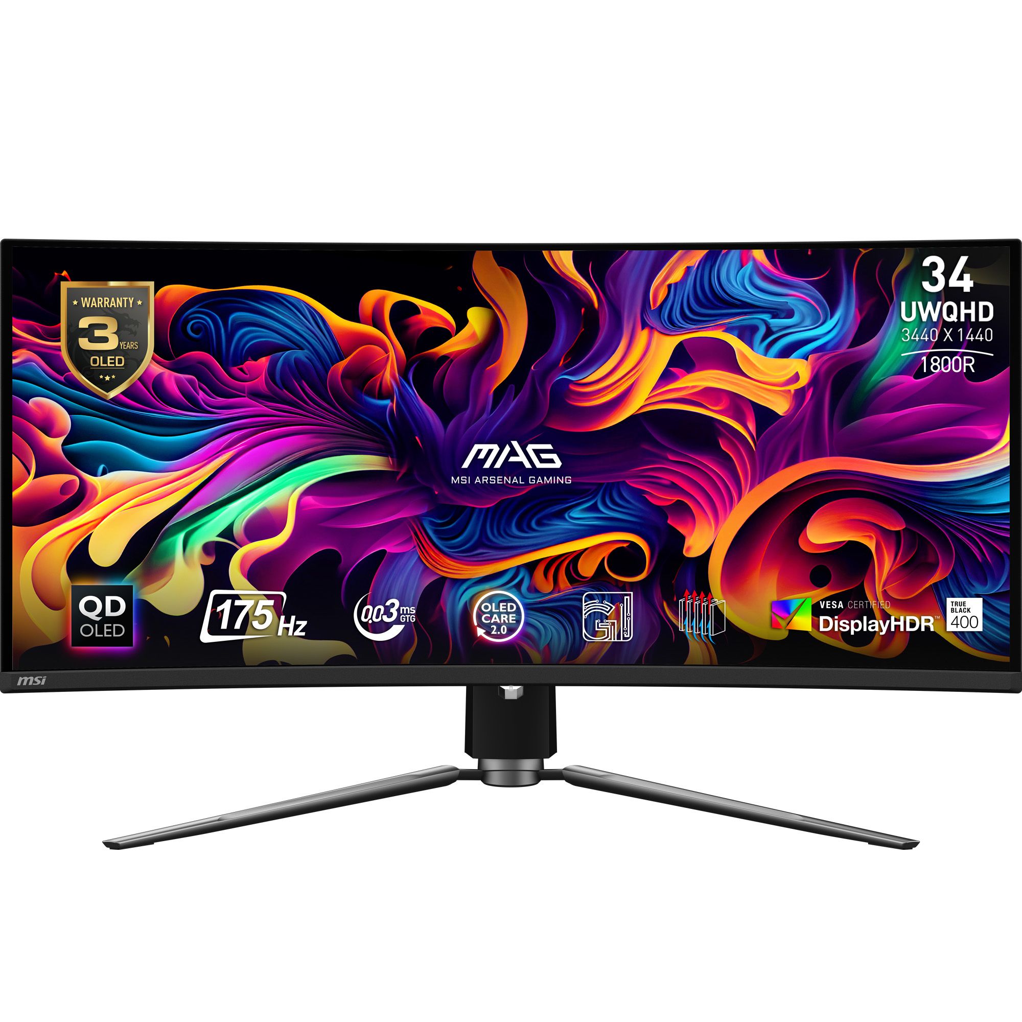 MSI MAG 341CQPDE 34" QD-OLED Gaming Monitor - 3440 x 1440, 175Hz, 0.03ms