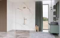 FortiFura Galeria Vrijstaande Inloopdouche - 140x200cm - Helder Glas - Antikalk - 8mm Veiligheidsglas - Geborsteld Koper