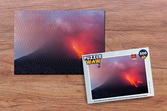 MuchoWow Puzzel Explosies in en lavastroom van de Siciliaanse Etna in Italië - Legpuzzel - Puzzel 500 stukjes