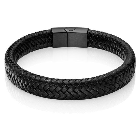LGT JWLS Lookinggoodtoday Gevlochten Leren Armband Heren Edelstaal Sluiting Zwart-18.5cm