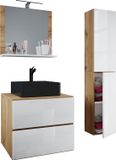 VCM meuble de salle de bain 4 pièces Lendas-BL 60 cm chêne miel / blanc