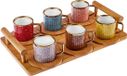 Karaca Bambu Gekleurde Koffiekopjes Set voor 6 Personen - Elegante 90 ml Koffiekopjes met Dienblad