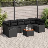 vidaXL Tuinbank - Set - 8 - st - Zwart - poly - rattan