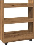 vidaXL Opbergtrolley - smal - 3-laags - bewerkt - hout - artisanaal - eikenkleurig