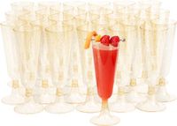 Matana 50 Plastic Champagneglazen, 150ml – Met Goud Glitter – Herbruikbaar – Voor Bruiloften, Verjaardagen & Feesten
