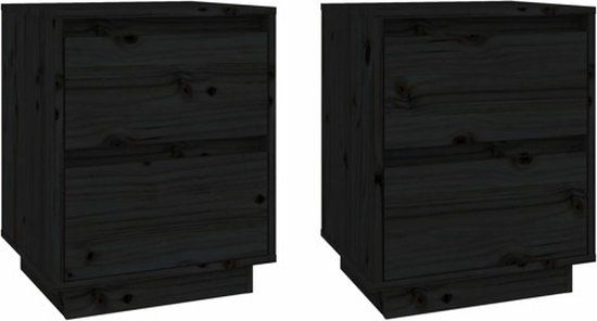 vidaXL Nachtkastjes 2 stuks massief grenenhout zwart 40x35x50 cm