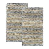 HAMID - Set van 2 handgeweven jute tapijten van wol en jute voor woonkamer, slaapkamer, woonkamer - blauw gemêleerd 60 x 110 cm