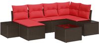 vidaXL Tuinbank Set Bruin en Rood Polyrattan