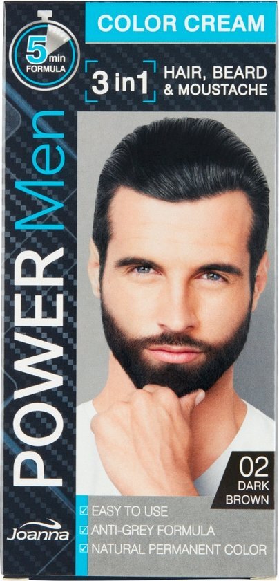 Joanna JOANNA_Power Men Color Cream 3in1 Hair Beard Moustache 02 Dark Brown 30g