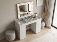 Table de maquillage JESSIE DELUXE 13 tiroirs blanc avec miroir