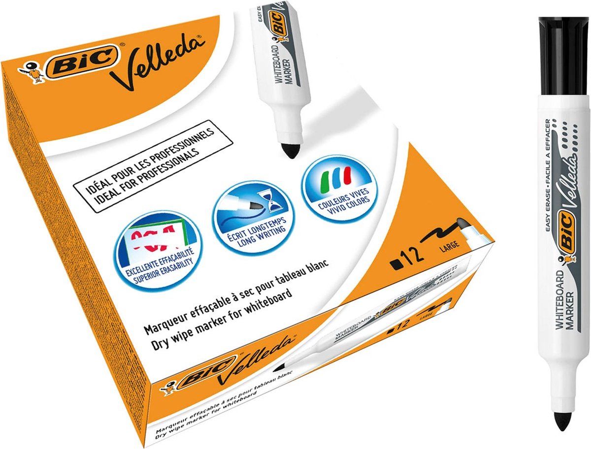 Velleda Bic Velleda whiteboardmarker 1711 zwart 12 stuks