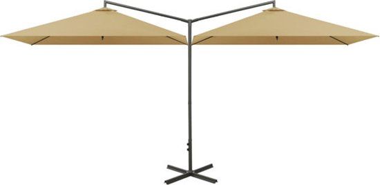 vidaXL Dubbele parasol met stalen paal 600x300 cm taupe