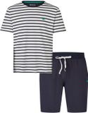 Phil & Co. Berlin Phil & Co Heren Shortama Korte Pyjama Set Crème/Donkerblauw Gestreept - Maat XXL