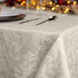 Giovanni Dolcinotti | Rechthoekig tafelkleed Kerstmis 140 x 280 cm Jacquard Damast - 12-zits - 100% Made in Italy - kleur ivoor