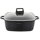 FLORINA Aluminium pan (5,8 l) | D x B x H: 28 x 28 x 11 cm | Kookpan met glazen deksel - antiaanbaklaag | pan inductie - rechthoekig | ideaal voor inductiekookplaat, gasfornuis en elektrische