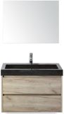 BES LED Dante Badmeubelset 80 cm - Craft Oak - Wastafel Hardsteen Wit Lucca met Spiegel