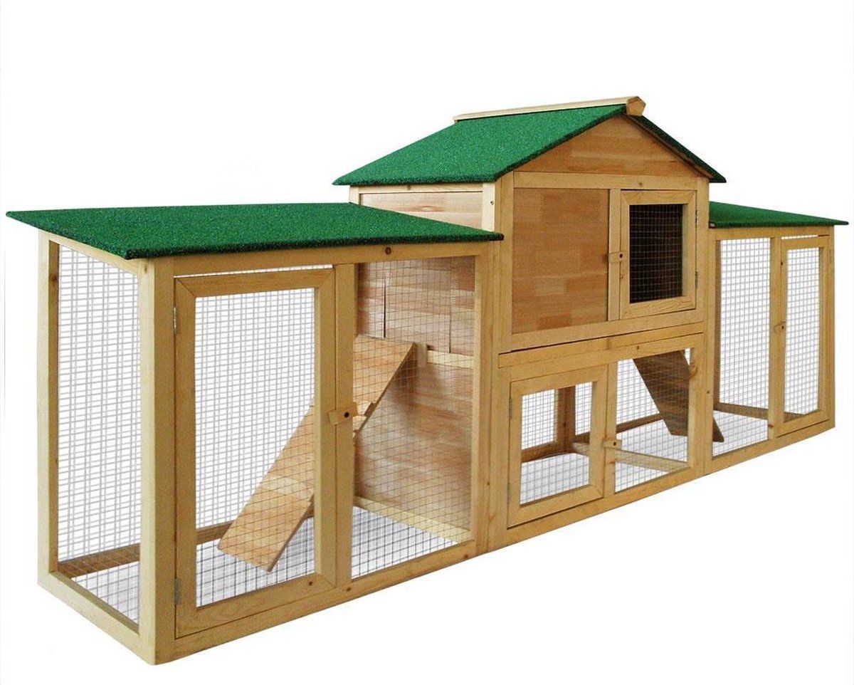 Deuba Konijnenhok 204 x 45 x 84 cm - Bruin - Hout - Met 2 Verdiepingen