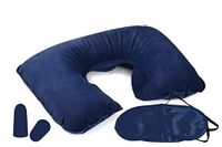 PARENCE. - Reisset, opblaasbaar kussen, opblaasbaar nekkussen van zacht fluweel, wasbare overtrek met oordopjes en oogmasker (blauw)