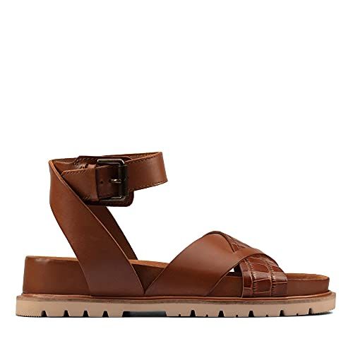 Clarks Orianna Cross Sandalen voor dames, Dark Tan Combi Leather, 35.5 EU