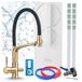 Robinet de cuisine avec filtre à eau Ari RO5, installation osmose inverse 400 GPD, sans réservoir, robinet mélangeur à deux poignées, aérateur, laiton, cartouche céramique, or brossé