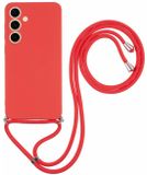 Merkloos Hoesje met Koord Geschikt voor Samsung Galaxy A16 - Back Cover met Camera Bescherming - Rood