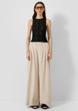 QS s.Oliver QS wide leg casual broek met plooien en linnen - ecru