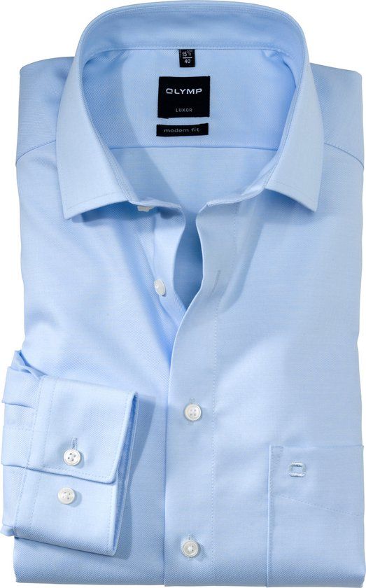 OLYMP Luxor Modern Fit Overhemd Lichtblauw Twill - Maat 42