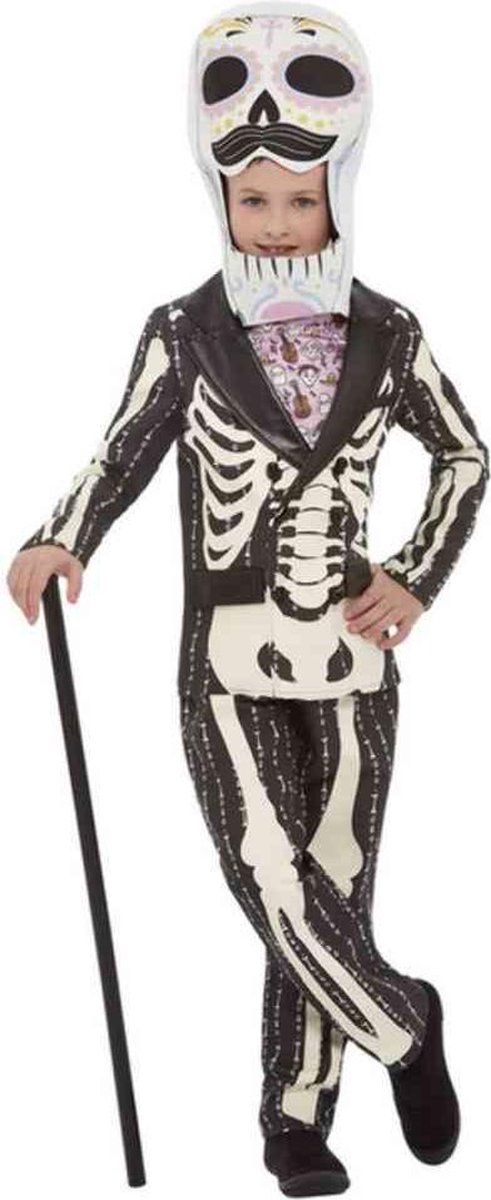 Smiffys Kinder Kostuum - Deluxe Day Of The Dead Senor Roze/Zwart - Kids tm 9 jaar