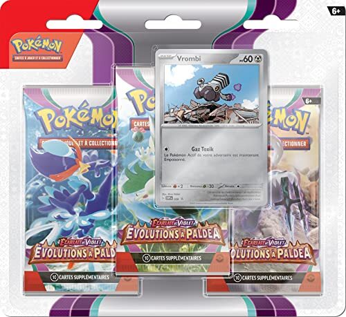 Pokemon - 3 boosterpacks – scharlakenrood en paars – ontwikkelingen in Paldea (EV02) – willekeurig model – gezelschapsspellen – kaartspellen – verzamelkaarten – vanaf 6 jaar