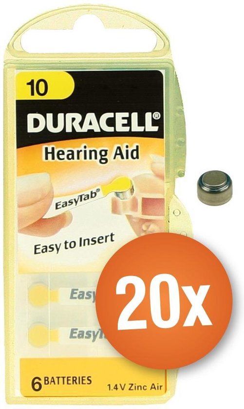 Duracell Voordeelpak gehoorapparaat batterijen - Type 10 (geel) - 20 x 6 stuks