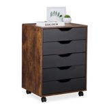 Merkloos Ladeblok bureau - op wielen - 5 lades - 66,5x48x39,5 cm - industrieel
