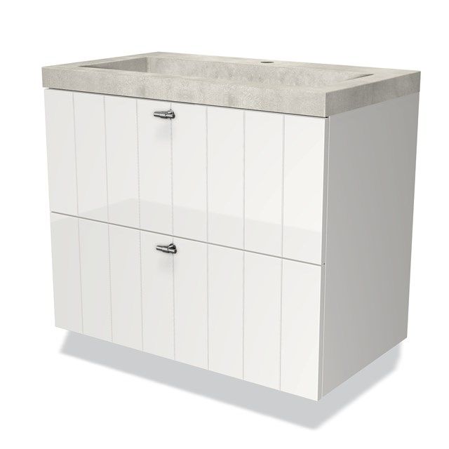 Maxaro Badkamermeubel 80cm Modulo Hoogglans Wit 2 Lades Lamel Wastafel Beton Greige