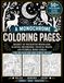 Pages de coloriage monochromes : Voyage des bois enchantés, champignons lumineux, lunes célestes et animaux bohèmes éthérés pour la relaxation et le soulagement du stress