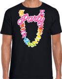 Bellatio Decorations Tropical party T-shirt voor heren - bloemenkrans - zwart - carnaval/themafeest XS