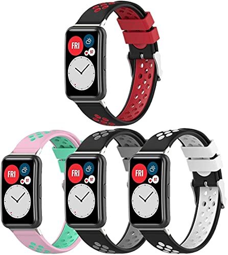 Chainfo Watch Strap compatibel met Huawei Watch Fit/Huawei Fit, Soft Silicone Narrow Slim Sport Replacement Wristband for Smart Watch (4-Pack G)