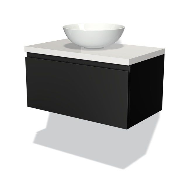 Maxaro Badkamermeubel Modulo Plato 80cm Mat Zwart 1 Lade Greeploos Hoogglans Wit