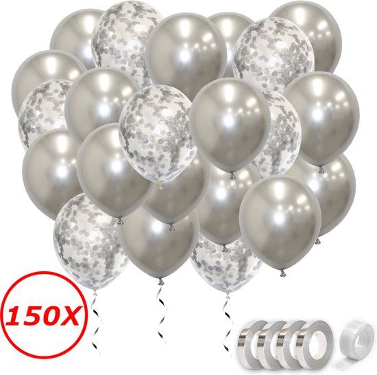 Verjaardag Versiering - Helium Ballonnen - Feest Versiering - Zilver - 150 Stuks